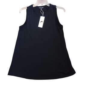 Eileen Fisher The System Black Crew Neck Long Shell Tank Top XXS NEW SOFT Loose